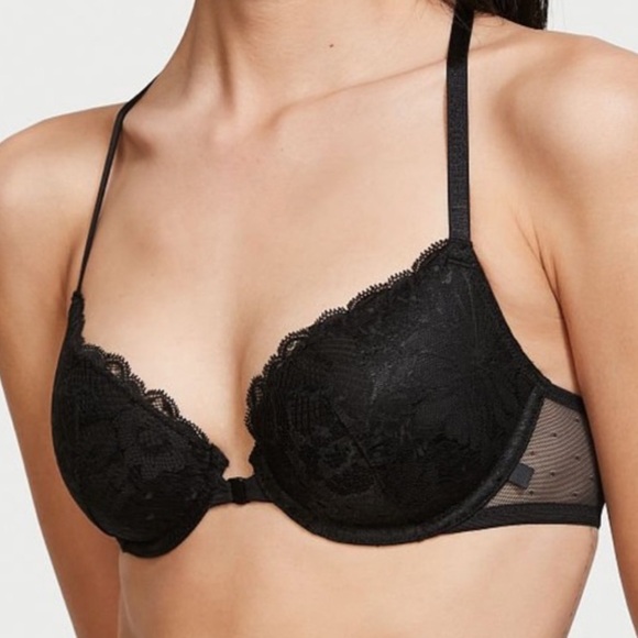Victoria's Secret Other - NWT Victoria Secret Black Lacey Bodice Lace-Up Racer Back Push Up Bra